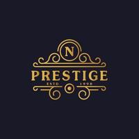 il logo di lusso della lettera n fiorisce linee di ornamento calligrafiche eleganti. segno di affari, identità per ristorante, regalità, boutique, bar, hotel, araldico, gioielli e modello di progettazione del logo di moda vettore