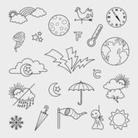 insieme vettoriale di elementi di doodle meteo, per scopi di progettazione