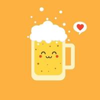 illustrazione vettoriale di design piatto di birra. vettore cartone animato carino e kawaii personaggio in vetro di birra con schiuma isolata su sfondo colorato. etichetta comica di birra vettoriale o modello di progettazione poster.