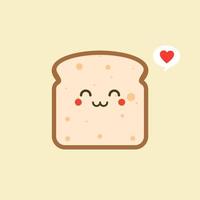 vettore divertente cartone animato carino pane affettato carattere isolato su sfondo colorato. mascotte etichetta panetteria. icona di illustrazione del personaggio dei cartoni animati piatto vettoriale. toast, carta del buongiorno, concetto di colazione