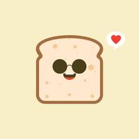 vettore divertente cartone animato carino pane affettato carattere isolato su sfondo colorato. mascotte etichetta panetteria. icona di illustrazione del personaggio dei cartoni animati piatto vettoriale. toast, carta del buongiorno, concetto di colazione