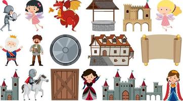 set di personaggi ed elementi dei cartoni animati fantasy vettore