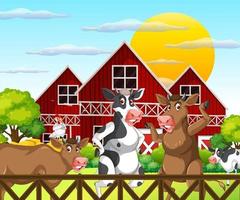 scena con animali da fattoria nella fattoria vettore