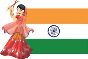 un'icona della bandiera indiana con una donna indiana che balla in abiti tradizionali vettore