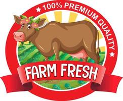una mucca con un'etichetta fresca di fattoria vettore