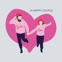 coppia felice con illustrazione piatta cuore rosa vettore