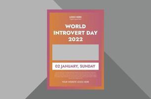 2 gennaio giornata mondiale dell'introverso. modello di volantino per la giornata mondiale dell'introverso, copertina, design di volantini per poster. copertina, poster, flyer, pronta per la stampa vettore