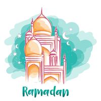 acquerello di moschea di Ramadan vettore