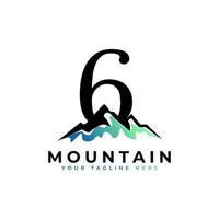 logo della montagna numero sei. esplorare l'elemento del modello del logo dell'azienda simbolo dell'avventura della montagna. vettore