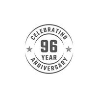 Distintivo dell'emblema della celebrazione dell'anniversario di 96 anni con colore grigio per eventi celebrativi, matrimoni, biglietti di auguri e inviti isolati su sfondo bianco vettore