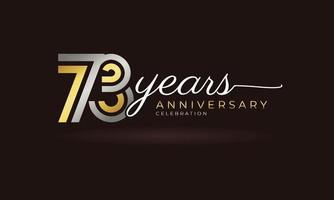 Logotipo di celebrazione dell'anniversario di 73 anni con linea multipla collegata colore argento e dorato per eventi celebrativi, matrimoni, biglietti di auguri e inviti isolati su sfondo scuro vettore