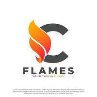 fiamma con logo lettera c. modello di logo vettoriale di fuoco