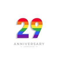 Celebrazione dell'anniversario di 29 anni con colore arcobaleno per eventi celebrativi, matrimoni, biglietti di auguri e inviti isolati su sfondo bianco vettore