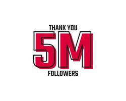 grazie 5 m follower card celebrazione vettore post modello di social media.