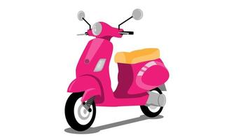 scooter vintage rosa, illustrazione vettoriale, vita urbana, guida una moto in città