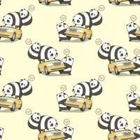 Personaggi di panda kawaii senza soluzione di continuità con un modello di auto vettore