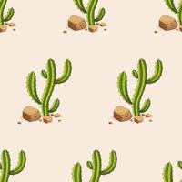 cactus e pietre senza cuciture con cactus e piante grasse verdi di vettore. modello senza cuciture a tema deserto con cactus e fiori. illustrazione vettoriale