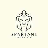 guerrieri spartani con disegno del modello dell'icona del logo in stile line art. illustrazione vettoriale dell'armatura del casco militare