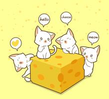 Gatti e formaggio kawaii vettore