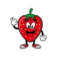 personaggio sorridente della mascotte del fumetto della fragola. illustrazione vettoriale isolato su sfondo bianco