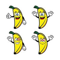 set di raccolta simpatico personaggio dei cartoni animati di banana sorridente. illustrazione vettoriale isolato su sfondo bianco