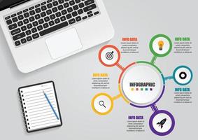 modello di infografica aziendale. visualizzazione dati. può essere utilizzato per il layout del flusso di lavoro, il numero di opzioni, i passaggi, il diagramma, il grafico, la presentazione, il grafico e il web design. illustrazione vettoriale. vettore