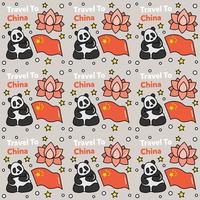 viaggio in cina doodle seamless pattern vector design. lanterna, panda e noodle sono un'icona identica alla porcellana.