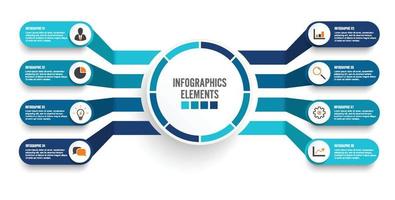 modello di infografica vettoriale con etichetta di carta 3d, cerchi integrati. concetto di affari con 8 opzioni. per contenuto, diagramma, diagramma di flusso, passaggi, parti, infografiche della sequenza temporale, flusso di lavoro, grafico.