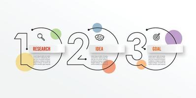 modello di progettazione infografica a linea sottile con icone e 3 opzioni o passaggi. può essere utilizzato per diagramma di processo, presentazioni, layout del flusso di lavoro, banner, diagramma di flusso, grafico informativo. vettore