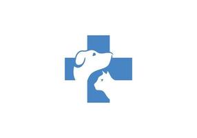 logo della clinica per animali domestici con simbolo della croce del gatto del cane vettore