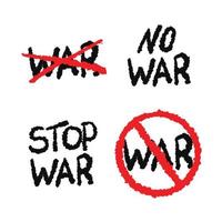 adesivi con le parole no war, stop war. guerra di iscrizioni barrata vettore
