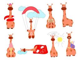 una serie di giraffe divertenti per bambini. vettore