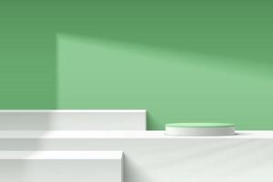 piedistallo o podio geometrico bianco astratto 3d con scena di parete minima verde pastello in ombra. moderna piattaforma geometrica di rendering vettoriale per la presentazione di prodotti cosmetici. illustrazione vettoriale