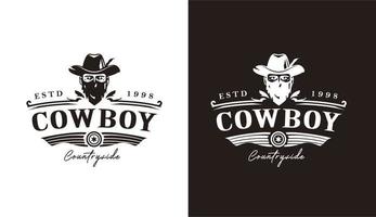 classico cowboy country bar e grill vintage retrò nastro banner logo design vettore