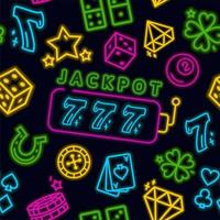 il modello del casinò. l'iscrizione è un segno del jackpot. modelli in stile neon. illustrazione vettoriale i