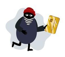frode online. il ladro informatico ruba denaro, dettagli della carta di credito. illustrazione del fumetto vettoriale piatto.