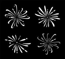 i fuochi d'artificio sono bianchi su sfondo nero. una serie di fuochi d'artificio festivi. vettore