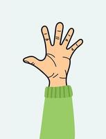 il gesto della mano è un palmo aperto e cinque dita. per l'uso su tessuti, carta da imballaggio, souvenir, stampa, poster, cartoline. vettore