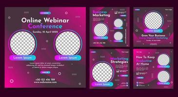 raccolta di modelli di banner per post sui social media. perfetto per webinar aziendali, webinar di marketing, programmi di lezioni online, ecc. vettore