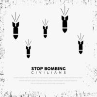 smettere di bombardare lo sfondo dei civili con la silhouette della bomba missilistica. fermare i progetti di guerra con la bomba missilistica isolata su sfondo bianco vettore
