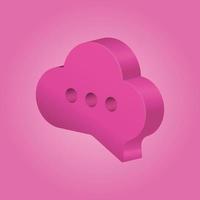 icona 3d della bolla della nuvola rosa per la comunicazione o il testo del messaggio. illustrazione vettoriale piatta colorata isolata su sfondo rosa.