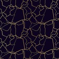 kintsugi art seamless pattern con linee sottili dorate e frammenti astratti su sfondo scuro di lusso vettore