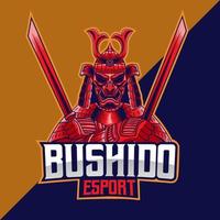 guerriero samurai che tiene il modello di logo della mascotte di gioco di katana esport vettore