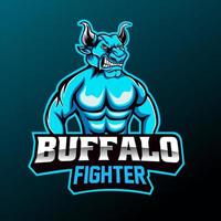 mascotte del combattente di bufalo e modello di logo esport. facile da modificare e personalizzare