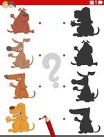 gioco educativo delle ombre con i cani dei cartoni animati vettore