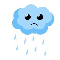 nuvola triste con pioggia. personaggio kawaii. oggetto blu del cielo. vettore