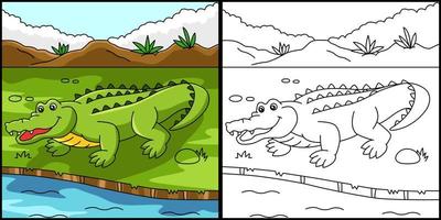 illustrazione colorata della pagina di colorazione del coccodrillo vettore