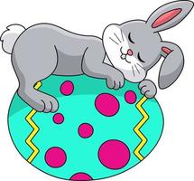 coniglio che dorme sull'illustrazione del fumetto dell'uovo di Pasqua vettore