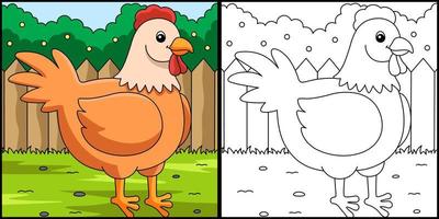 illustrazione colorata della pagina di colorazione del pollo vettore