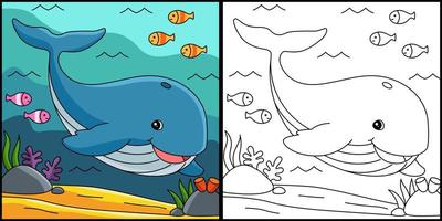 illustrazione colorata della pagina di colorazione della balena vettore